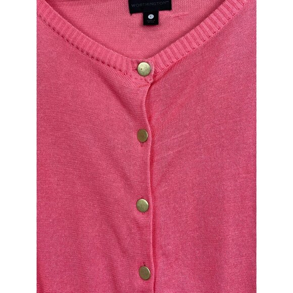 Worthington Sweater Cardigan Womens L Button Up Coral Lightweight Gold Buttons - Picture 4 of 7